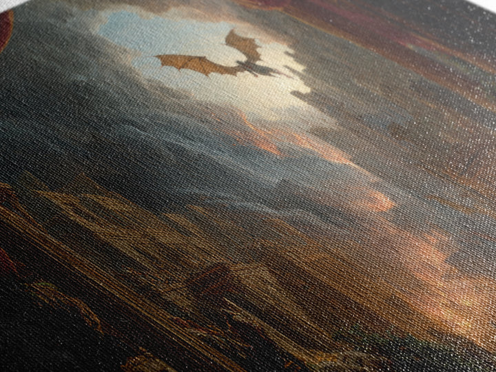 The Bat-Winged Imp, Apocalyptic Romantic Art, Wide Panoramic Art, Gothic Horror Wall Art, Framed Canvas Print, Halloween Wall Art