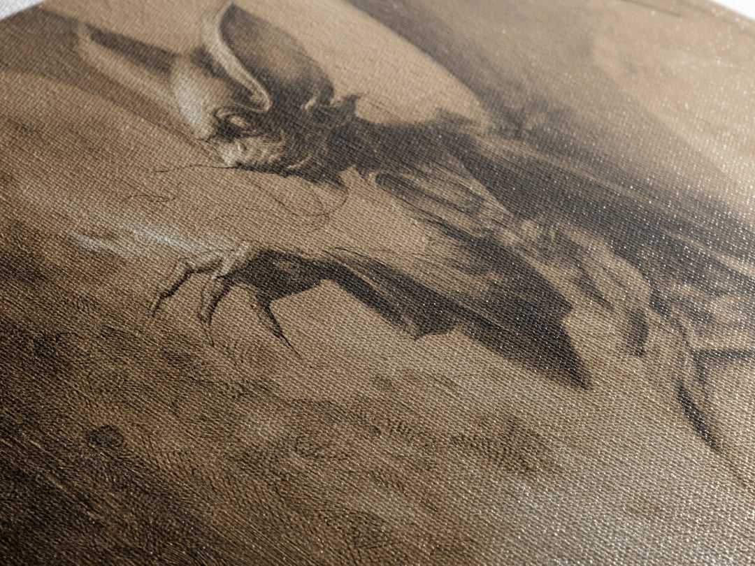 The Bat-Winged Imp, Symbolist Dream Art, Wide Panoramic Art, Dark Halloween Decor, Canvas Print, Halloween Wall Art