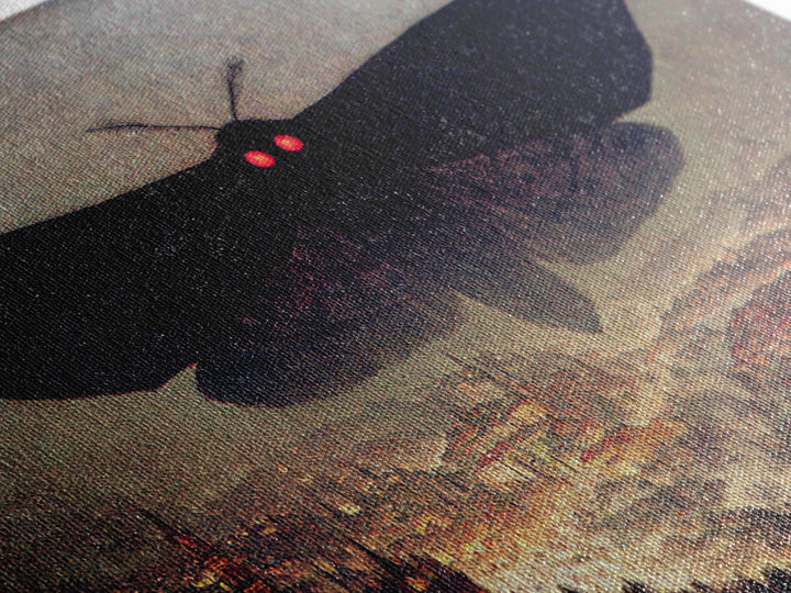 The Red-Eyed Moth Creature, Medieval Grotesque Art, Landscape Wall Art, Dark Fantasy Wall Art, Framed Canvas Print, Dark Fantasy Art