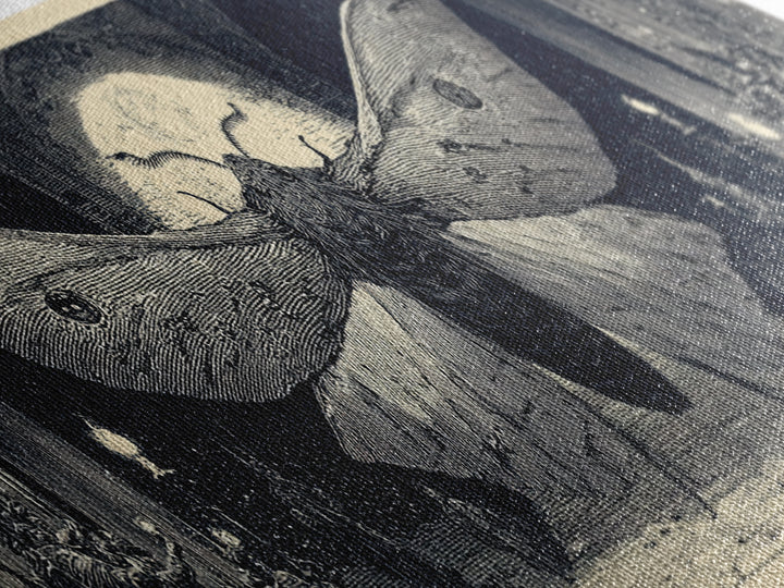 The Red-Eyed Moth Creature, Renaissance Engraving Art, Extra Wide Wall Art, Dark Halloween Decor, Canvas Print, Halloween Wall Art