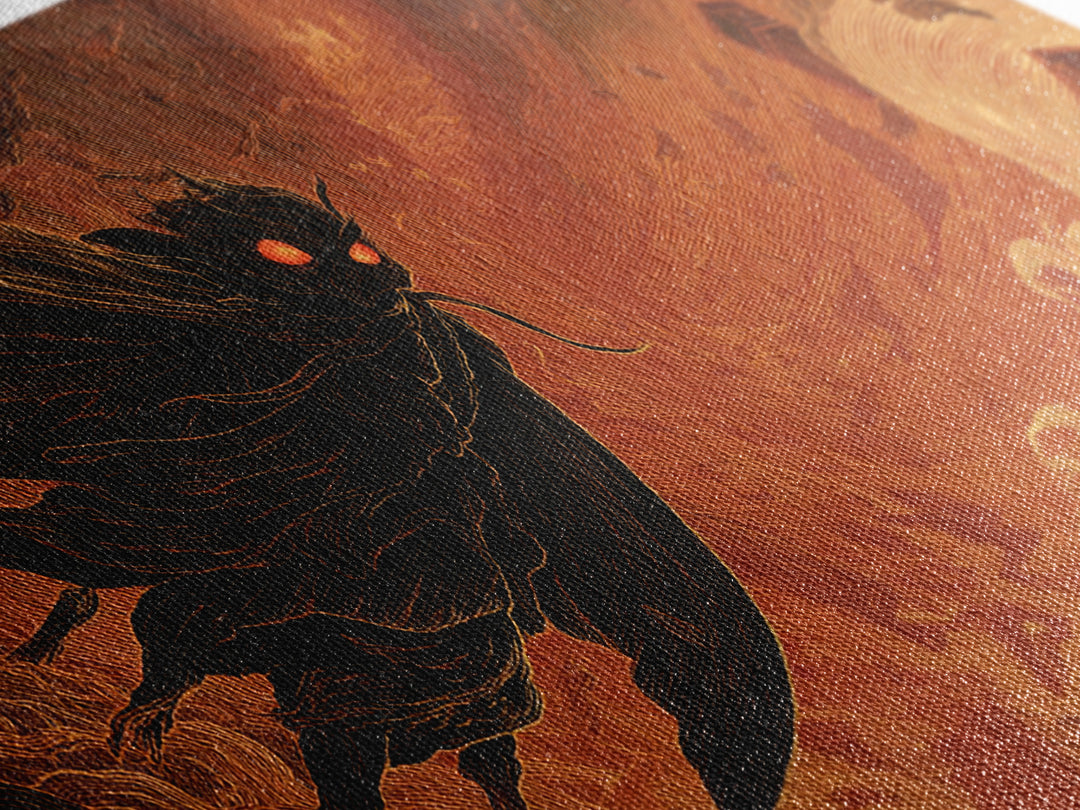 The Red-Eyed Moth Creature, Apocalyptic Romantic Art, Wide Panoramic Art, Macabre Wall Art, Canvas Print, Halloween Wall Art