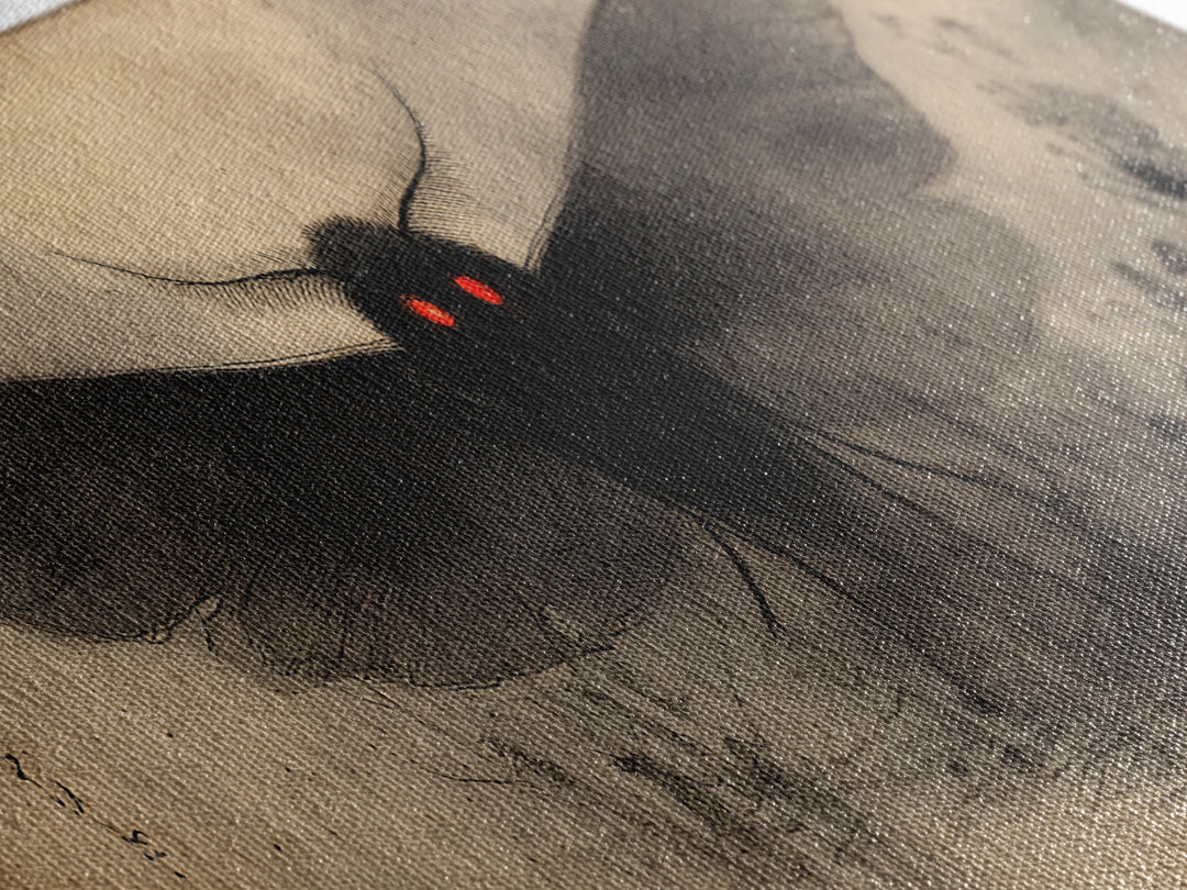 The Red-Eyed Moth Creature, Symbolist Dream Art, Extra Wide Wall Art, Gothic Horror Wall Art, Framed Canvas Print, Halloween Wall Art