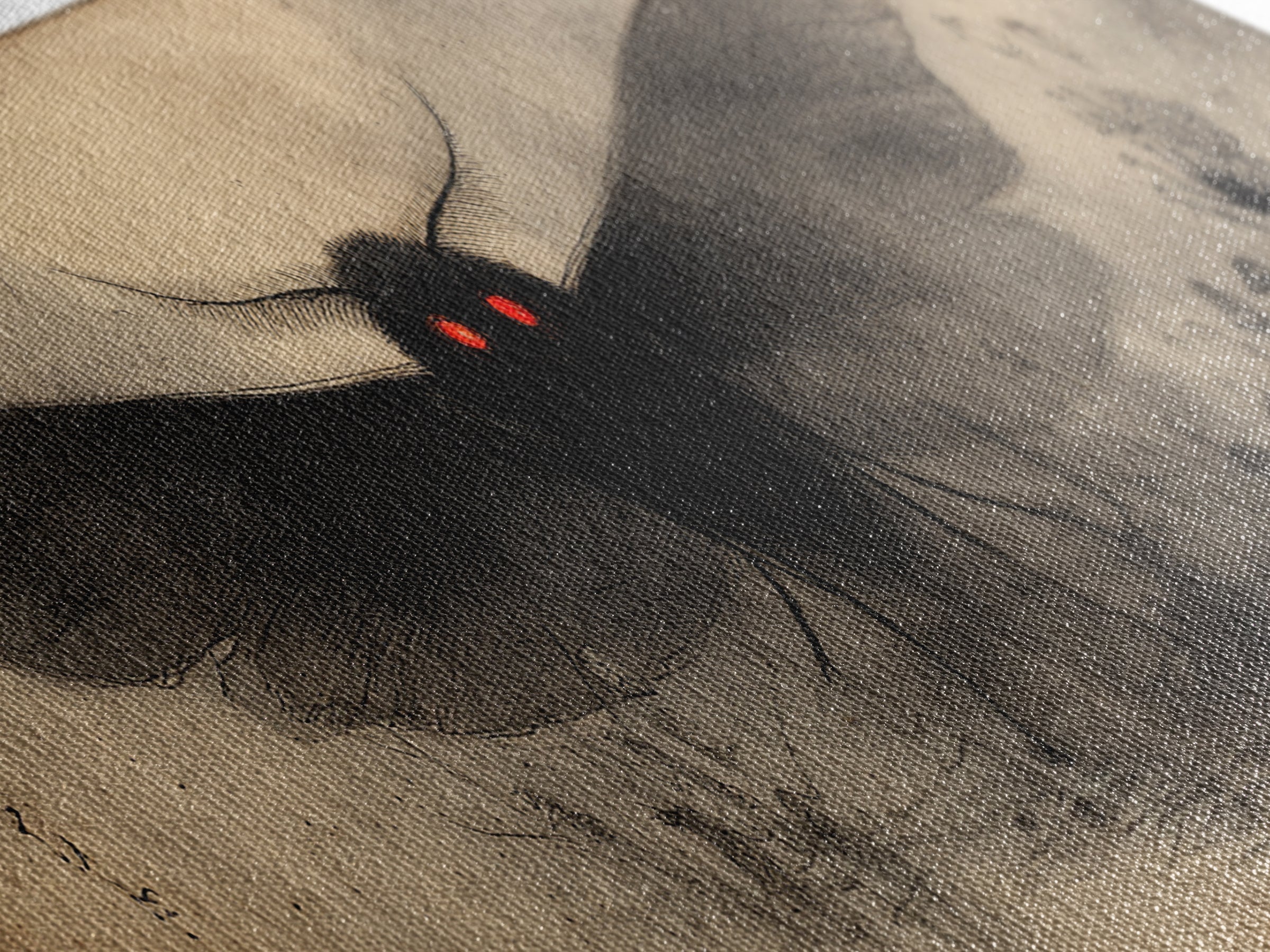 The Red-Eyed Moth Creature, Symbolist Dream Art, Extra Wide Wall Art, Gothic Horror Wall Art, Framed Canvas Print, Halloween Wall Art
