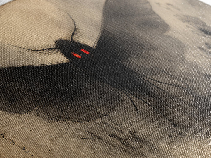 The Red-Eyed Moth Creature, Symbolist Dream Art, Extra Wide Wall Art, Gothic Horror Wall Art, Framed Canvas Print, Halloween Wall Art