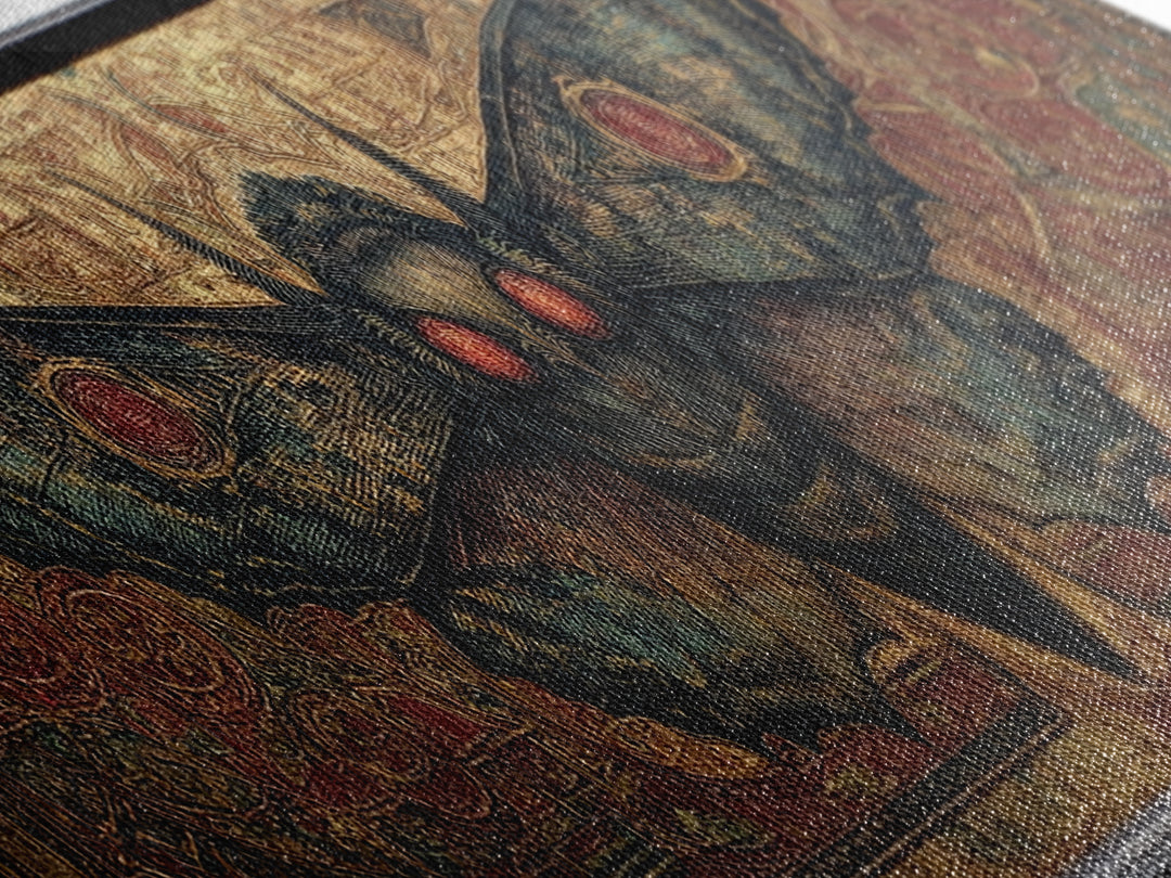 The Red-Eyed Moth Creature, Ornate Symbolist Art, Extra Wide Wall Art, Gothic Horror Wall Art, Canvas Print, Halloween Wall Art