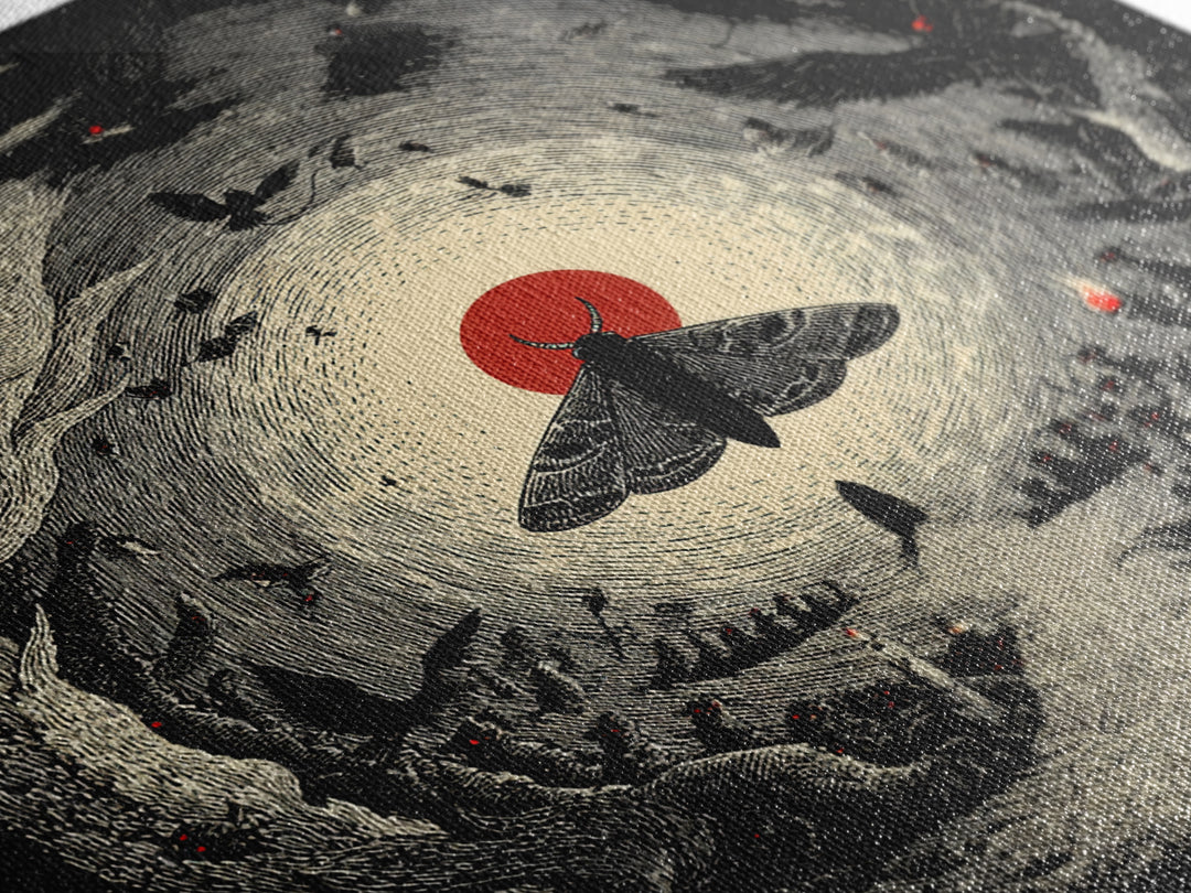 The Red-Eyed Moth Creature, Expressionist Nightmare Art, Square Wall Art, Dark Fantasy Wall Art, Canvas Print, Halloween Wall Art
