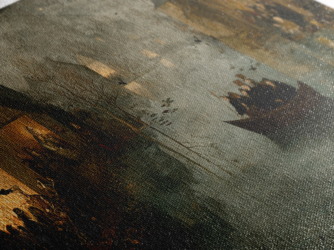 The Lake Phantom, Northern Renaissance Horror, Wide Panoramic Art, Dark Fantasy Wall Art, Framed Canvas Print, Halloween Wall Art