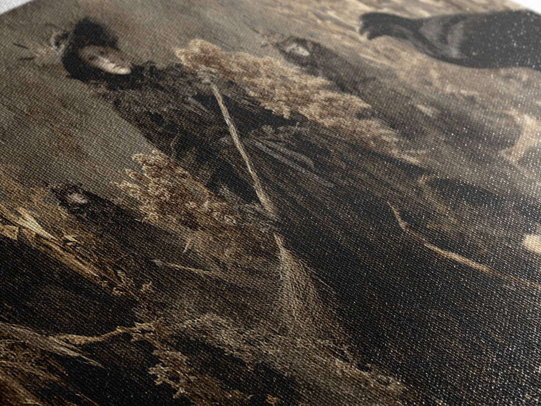 The Salt-Marsh Witch, Northern Renaissance Horror, Wide Panoramic Art, Macabre Wall Art, Framed Canvas Print, Halloween Wall Art