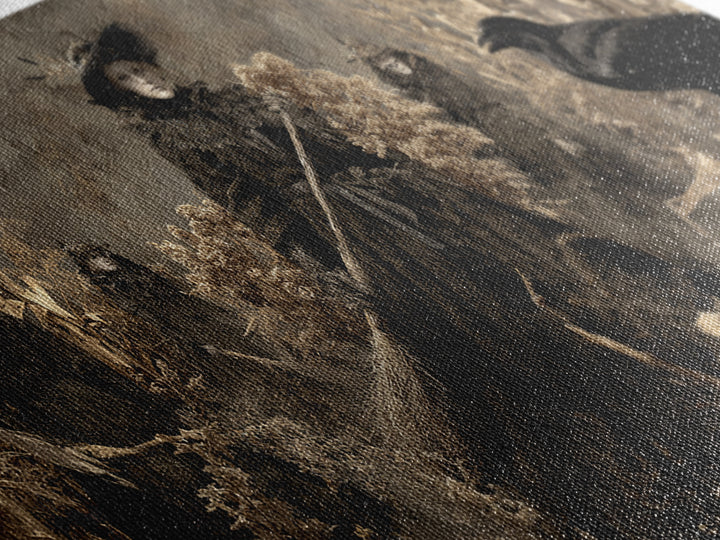 The Salt-Marsh Witch, Northern Renaissance Horror, Wide Panoramic Art, Macabre Wall Art, Framed Canvas Print, Halloween Wall Art