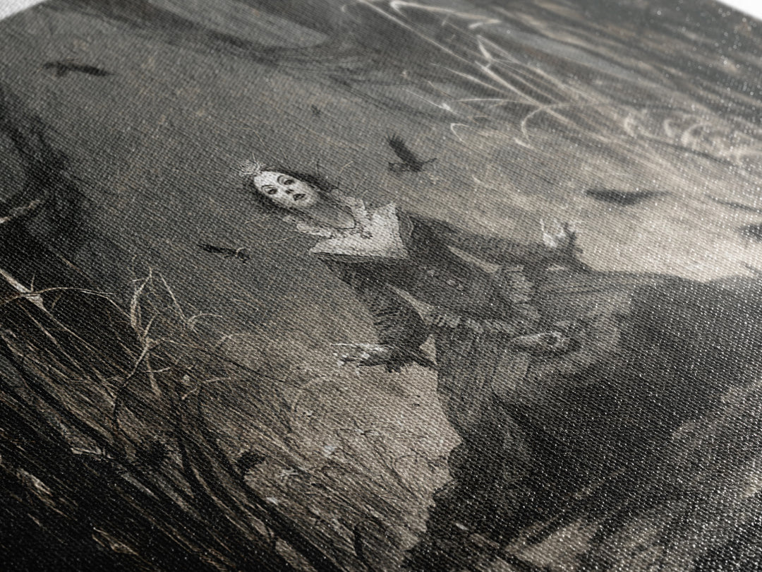 The Salt-Marsh Witch, Expressionist Nightmare Art, Landscape Wall Art, Macabre Wall Art, Framed Canvas Print, Halloween Wall Art