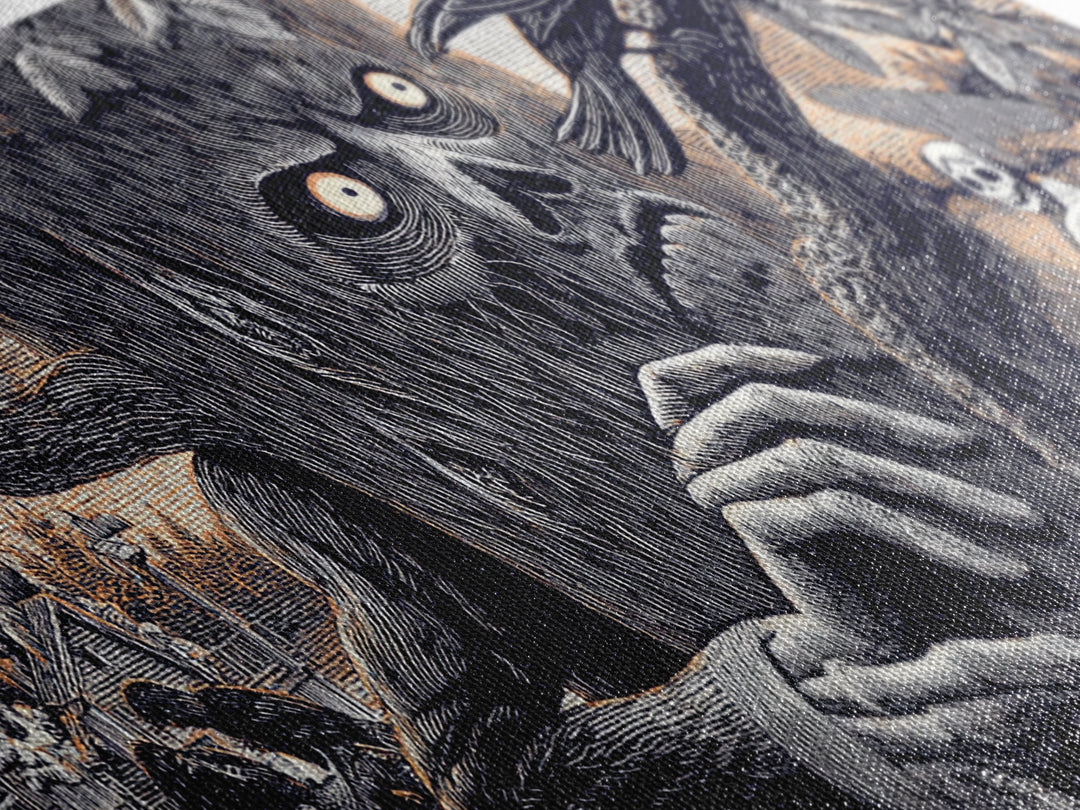 The Hollow-Tree Monster, Macabre Folk Print Art, Wide Panoramic Art, Macabre Wall Art, Framed Canvas Print, Halloween Wall Art