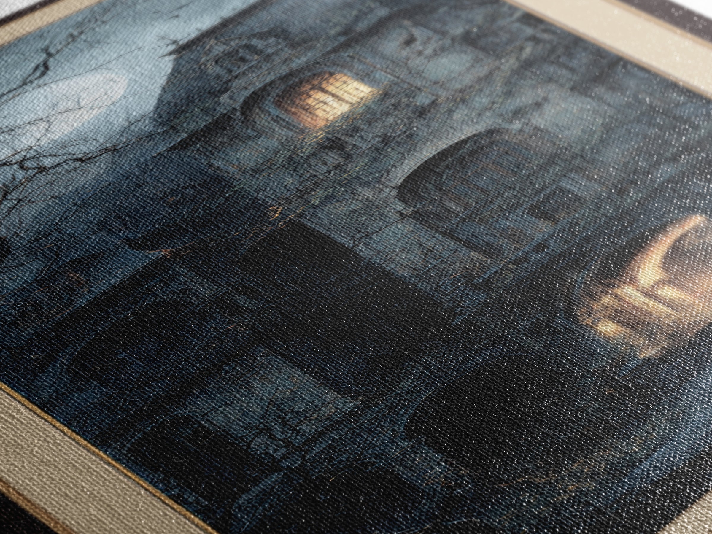 The Haunted Manor, Gothic Engraving Art, Tall Narrow Wall Art, Macabre Wall Art, Framed Canvas Print, Halloween Wall Art