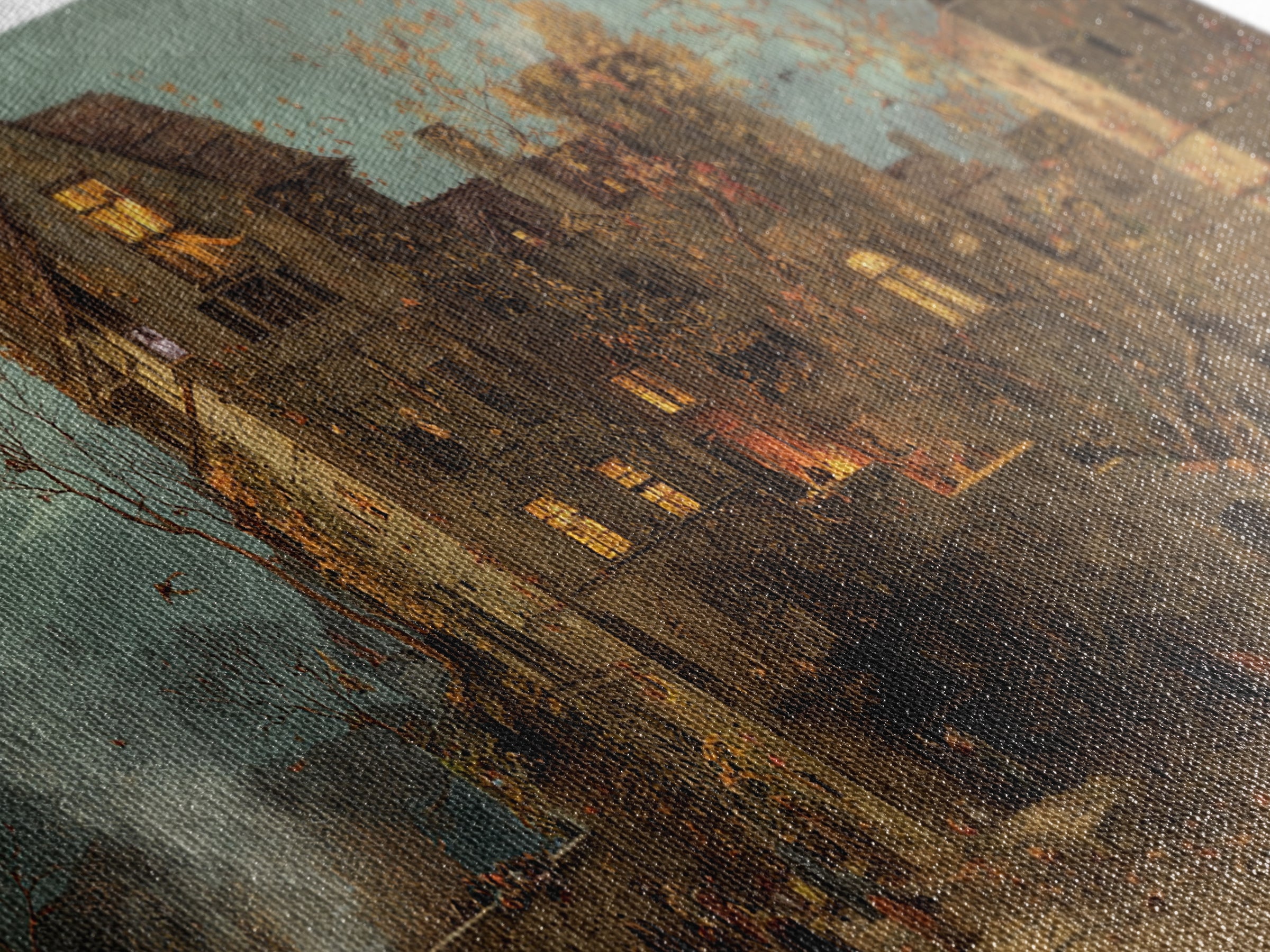 The Haunted Manor, Northern Renaissance Horror, Wide Panoramic Art, Dark Halloween Decor, Canvas Print, Halloween Wall Art
