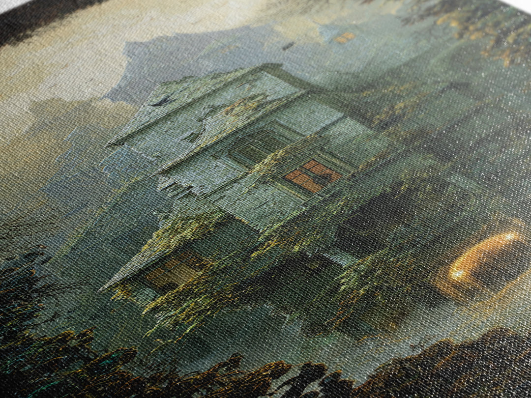 The Haunted Manor, Surreal Apocalyptic Art, Tall Narrow Wall Art, Dark Fantasy Wall Art, Canvas Print, Halloween Wall Art