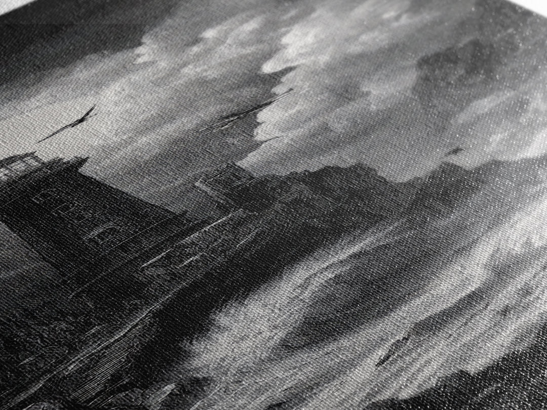 The Cursed Lighthouse, Architectural Etching Art, Tall Narrow Wall Art, Macabre Wall Art, Canvas Print, Halloween Wall Art