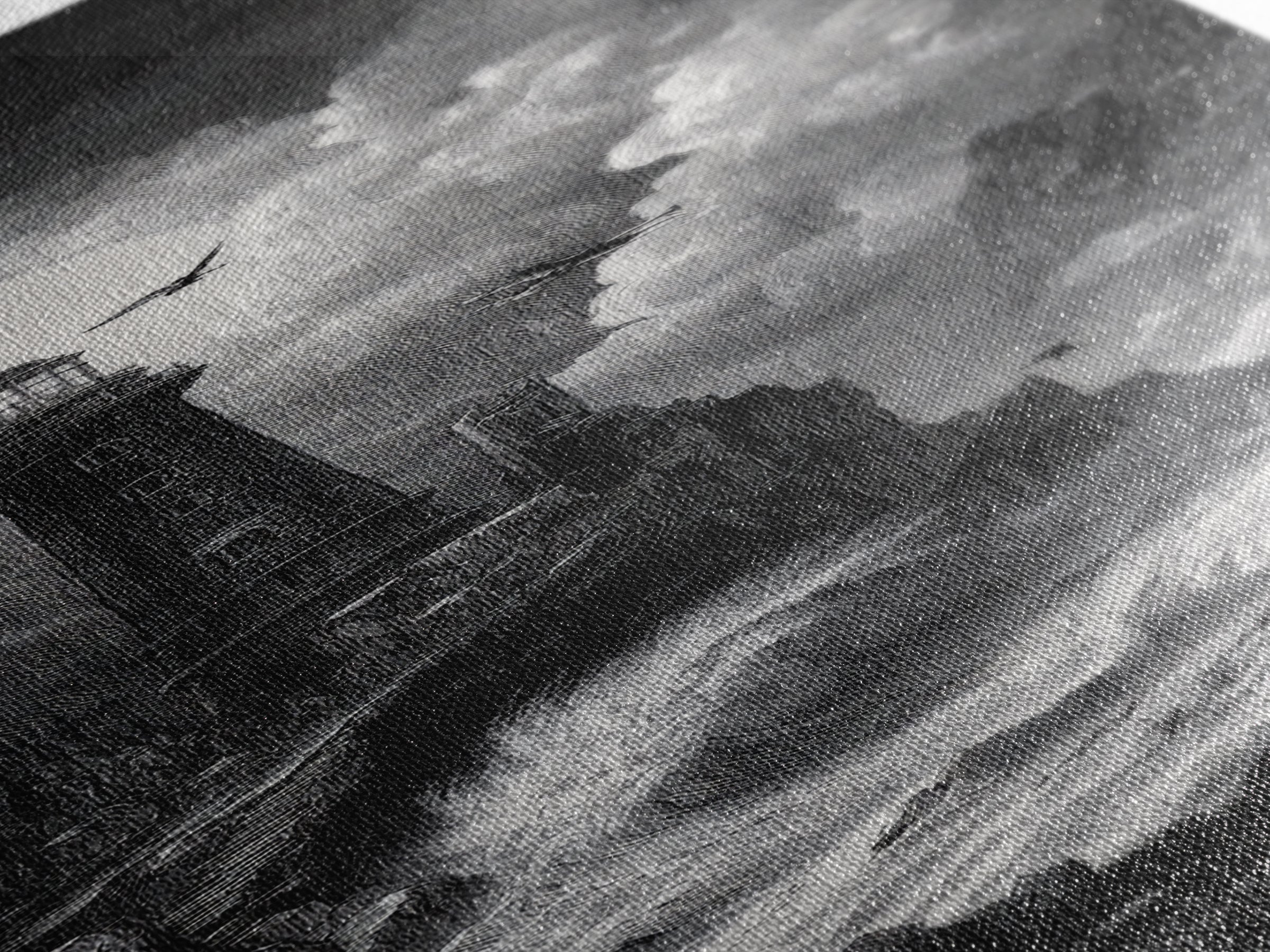 The Cursed Lighthouse, Architectural Etching Art, Tall Narrow Wall Art, Macabre Wall Art, Canvas Print, Halloween Wall Art