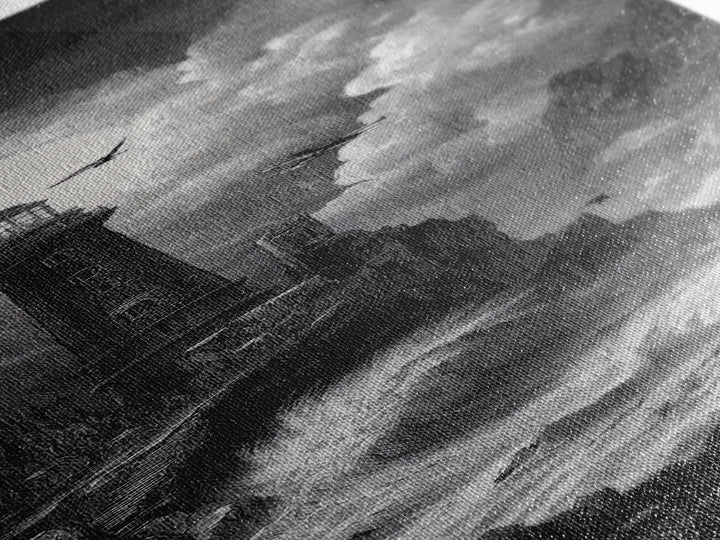 The Cursed Lighthouse, Architectural Etching Art, Tall Narrow Wall Art, Macabre Wall Art, Canvas Print, Halloween Wall Art