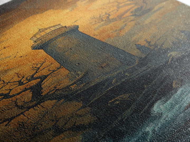The Cursed Lighthouse, Surreal Apocalyptic Art, Tall Narrow Wall Art, Gothic Horror Wall Art, Framed Canvas Print