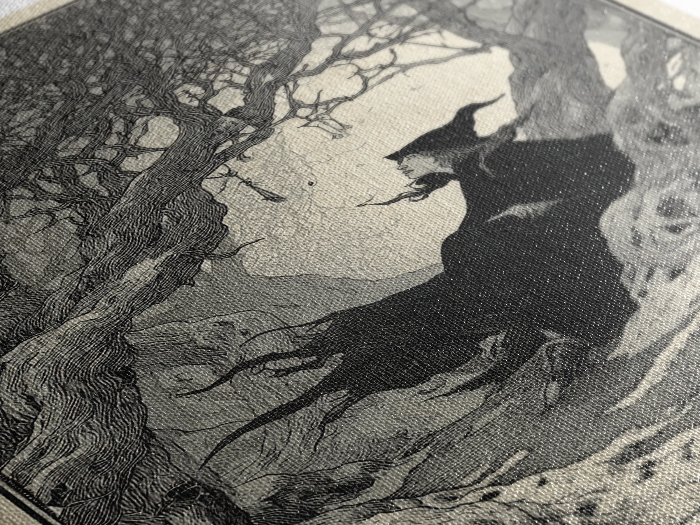 The Witch'S Forest, Decadent Line Art, Vertical Wall Art, Macabre Wall Art, Canvas Print, Halloween Wall Art, Gothic Home Decor