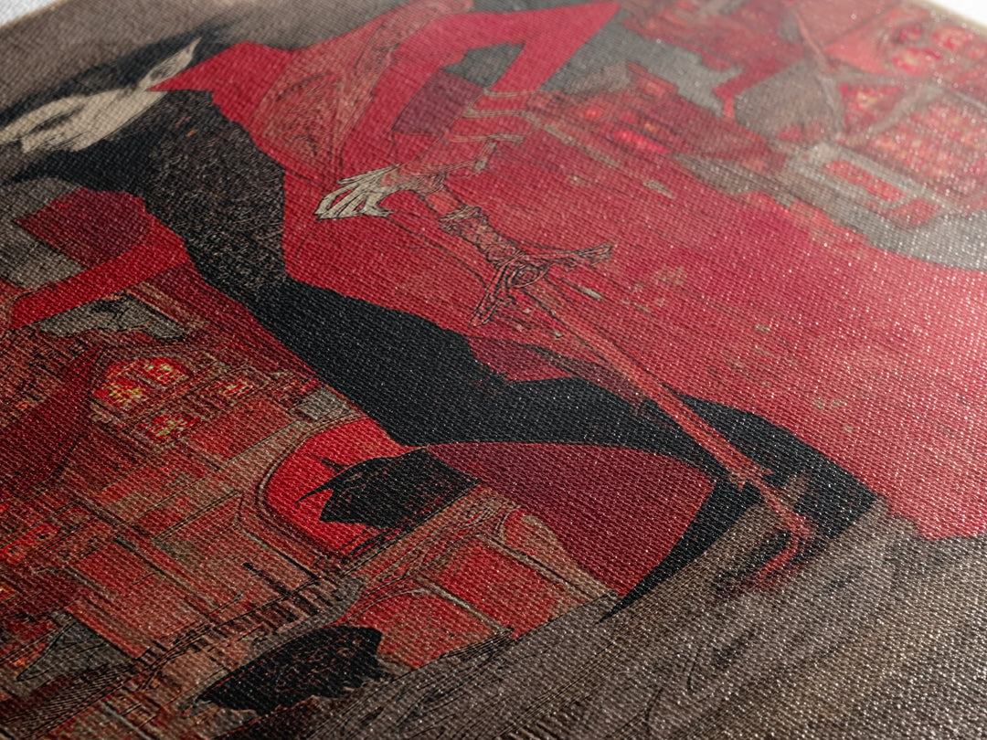 The Vampire Castle, Stained Glass Gothic Art, Tall Narrow Wall Art, Dark Halloween Decor, Canvas Print, Halloween Wall Art