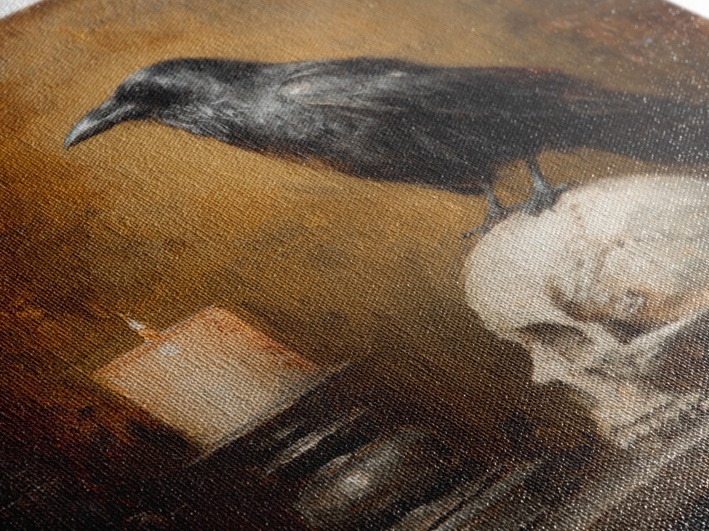 Raven Perched on a Skull Canvas Print, Dark Art, Room Decor, Living Room Decor, Fine Art, Nocturne, Digital Art, DAR-1x1-25