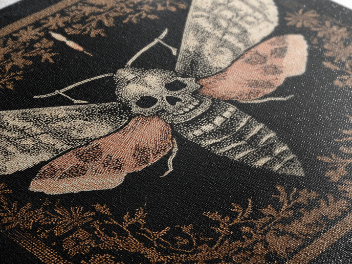 Moth with Skull Pattern on Black Ground Framed Canvas Print, Dark Art, Unique Wall Decor, Living Room Decor, Fine Art, Nocturne, DAR-1x1-39