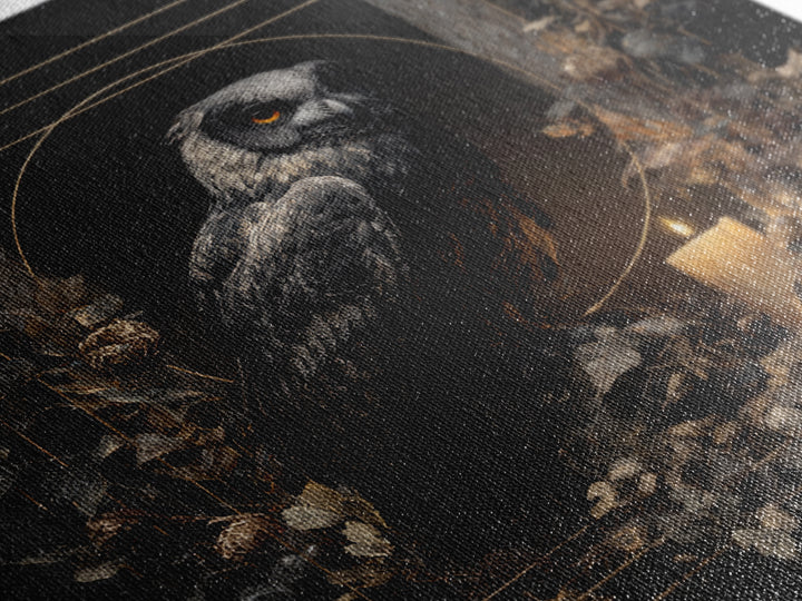 Owl in a Midnight Pine Forest Framed Canvas Print, Dark Art, Weird Art, Living Room Decor, Oil Painting, Nocturne, DAR-1x1-46