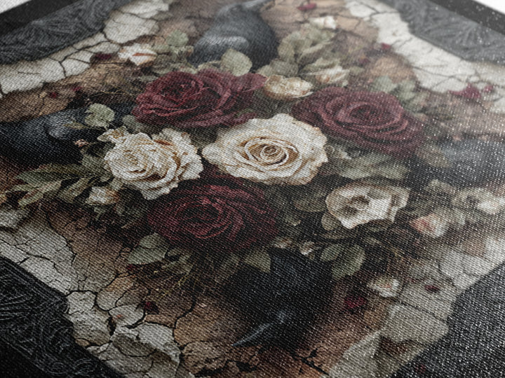 Black Roses Blooming from Cracked Stone Canvas Print, Dark Art, Fantasy Art, Living Room Decor, Fine Art, Nocturne, DAR-1x1-50