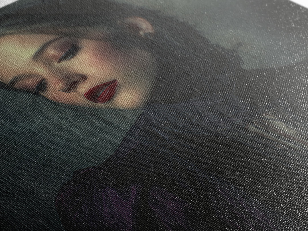 Vampire Inspired Portrait with Pale Dramatic Light Canvas Print, Dark Art, Minimalist Decor, Living Room Decor, Nocturne, DAR-1x1-85