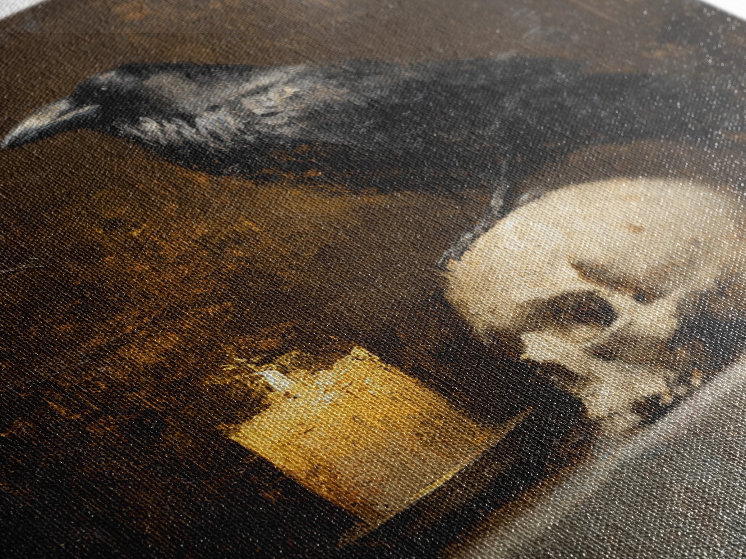 Raven Perched on a Skull Canvas Print, Dark Art, Art Print, Living Room Decor, Oil Painting, Nocturne, Halloween Art, DAR-1x1-97