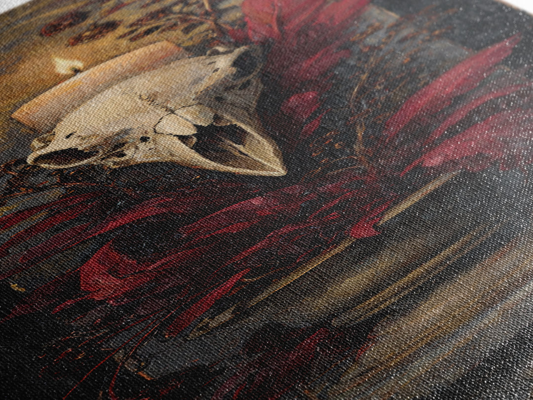Baroque Skull and Red Velvet Vanitas Canvas Print, Dark Art, Weird Art, Living Room Decor, Fine Art, Nocturne, DAR-1x3-22