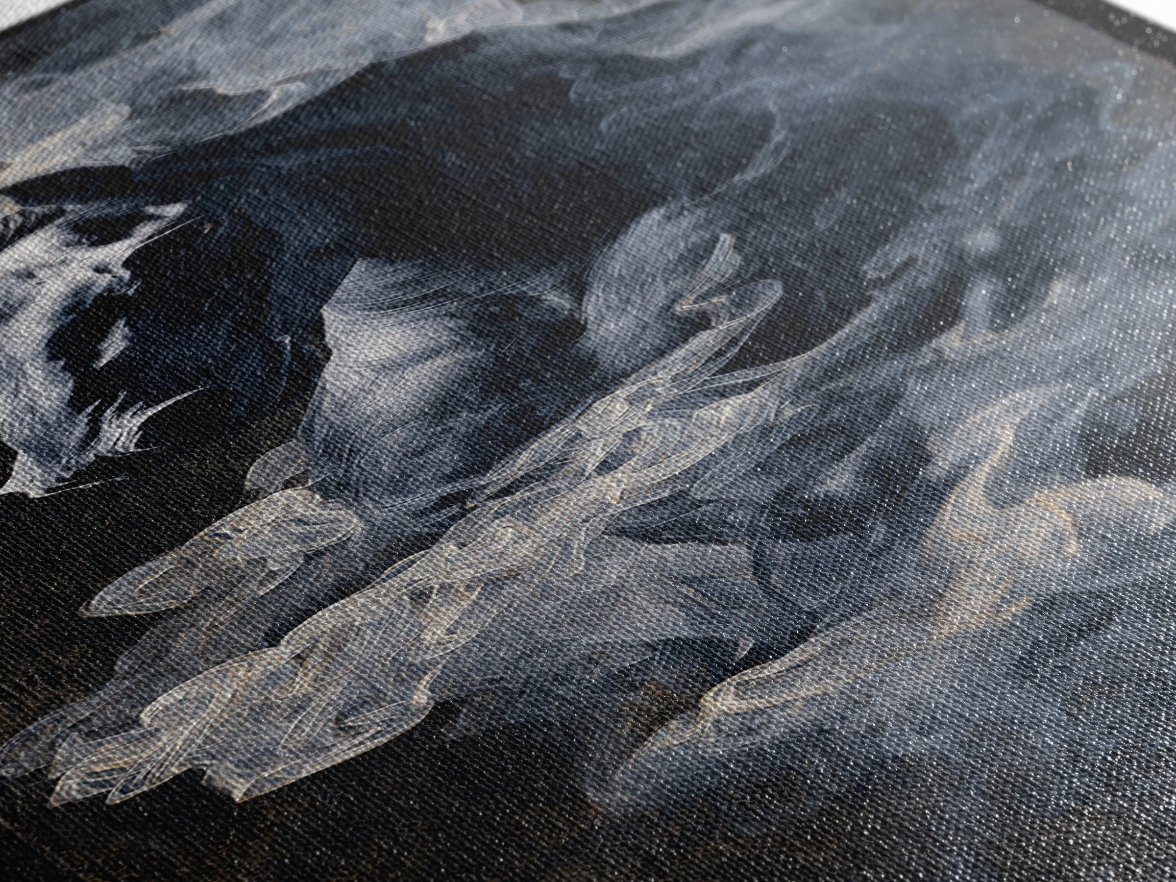 Black Horse Emerging from Smoke Framed Canvas Print, Dark Art, Weird Art, Living Room Decor, Fine Art, Nocturne, DAR-1x3-79