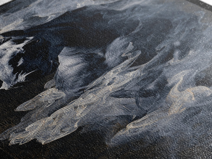 Black Horse Emerging from Smoke Framed Canvas Print, Dark Art, Weird Art, Living Room Decor, Fine Art, Nocturne, DAR-1x3-79