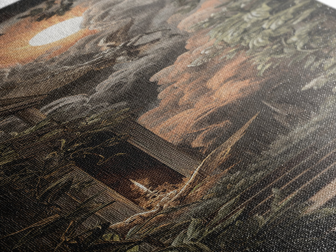 The Overgrown Chapel, Visionary Gothic Art, Tall Narrow Wall Art, Gothic Horror Wall Art, Framed Canvas Print, Halloween Wall Art