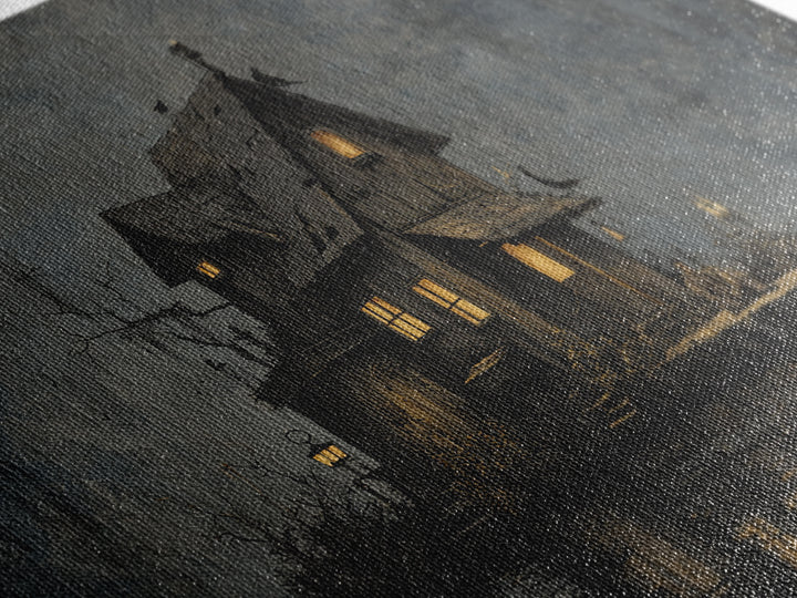 The Foggy Swamp Shack, Medieval Grotesque Art, Landscape Wall Art, Macabre Wall Art, Canvas Print, Halloween Wall Art