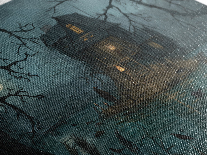 The Foggy Swamp Shack, Baroque Witchcraft Art, Landscape Wall Art, Gothic Horror Wall Art, Canvas Print, Halloween Wall Art