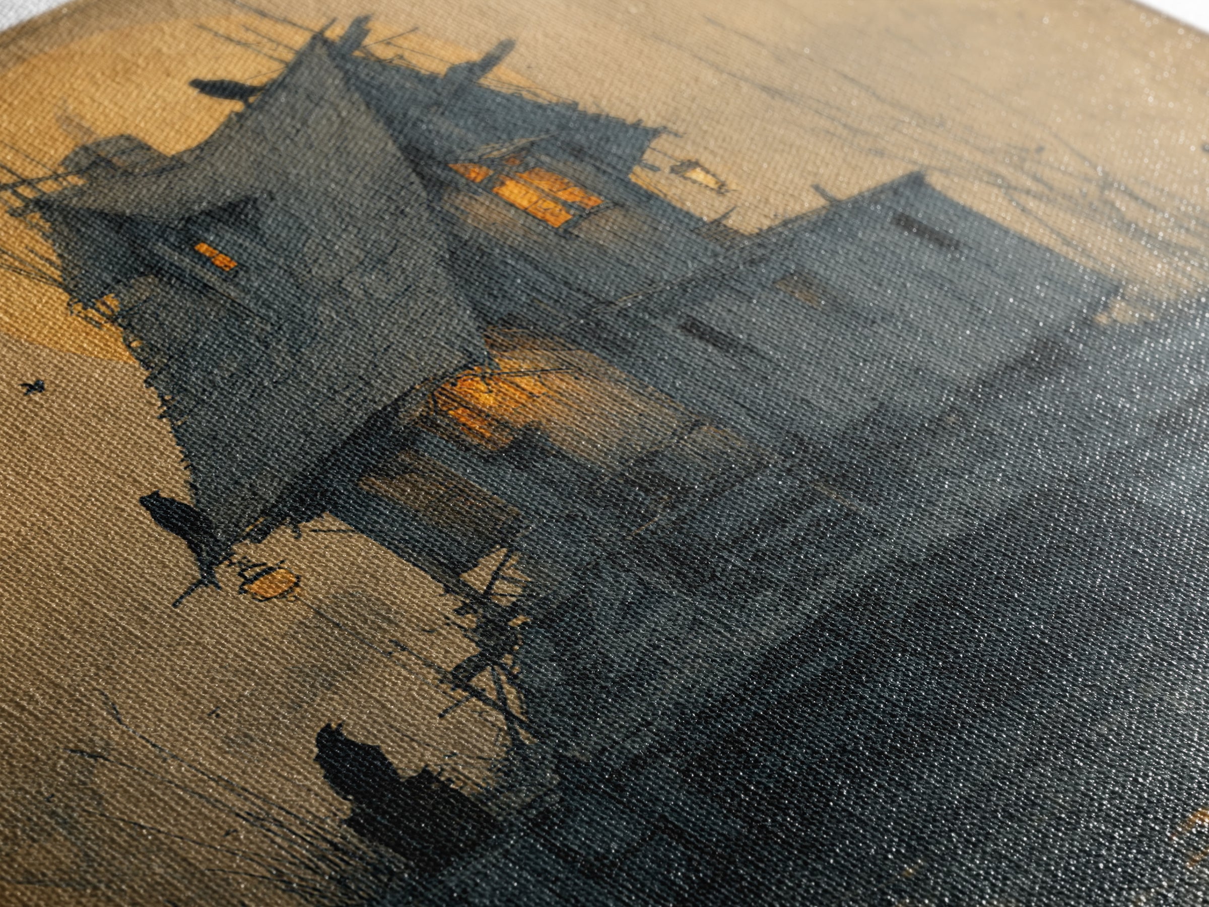 The Foggy Swamp Shack, Symbolist Etching Art, Square Wall Art, Dark Halloween Decor, Framed Canvas Print, Halloween Wall Art