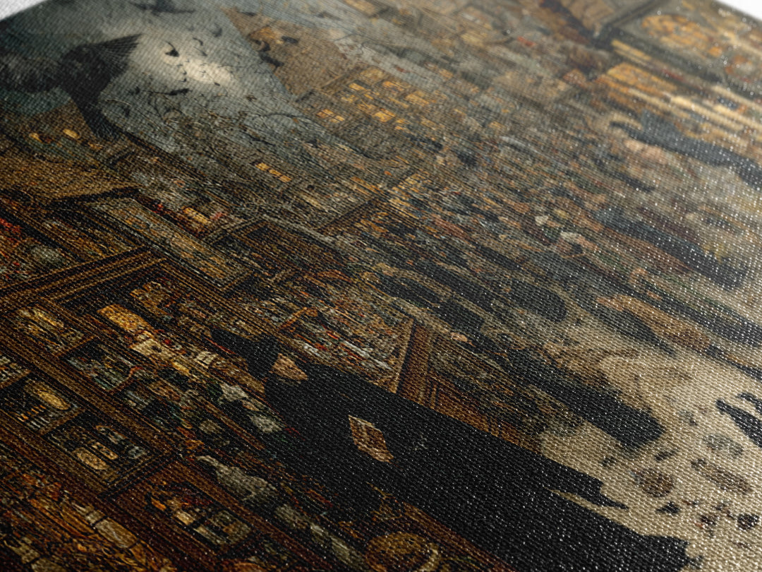 The Midnight Antique Shop, Northern Renaissance Horror, Wide Panoramic Art, Gothic Horror Wall Art, Canvas Print