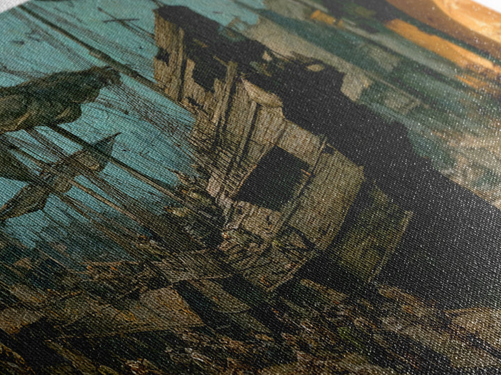 The Shipwreck Cove, Northern Renaissance Horror, Wide Panoramic Art, Dark Halloween Decor, Canvas Print, Halloween Wall Art