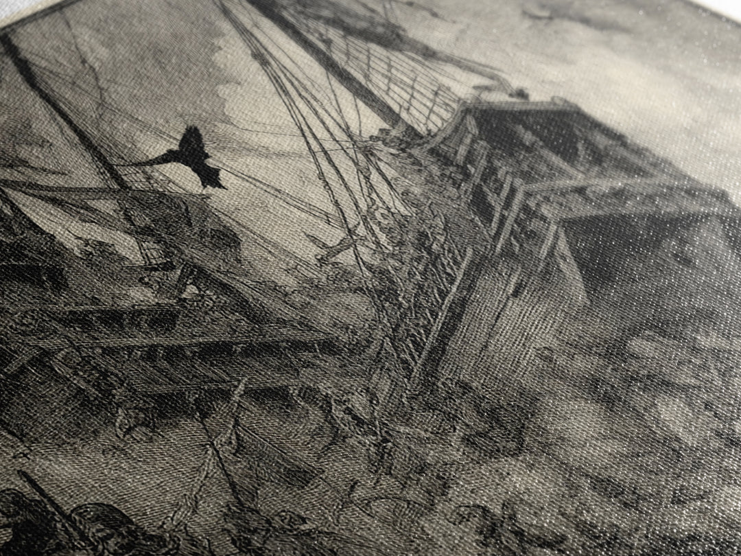 The Shipwreck Cove, Renaissance Engraving Art, Landscape Wall Art, Dark Halloween Decor, Canvas Print, Halloween Wall Art