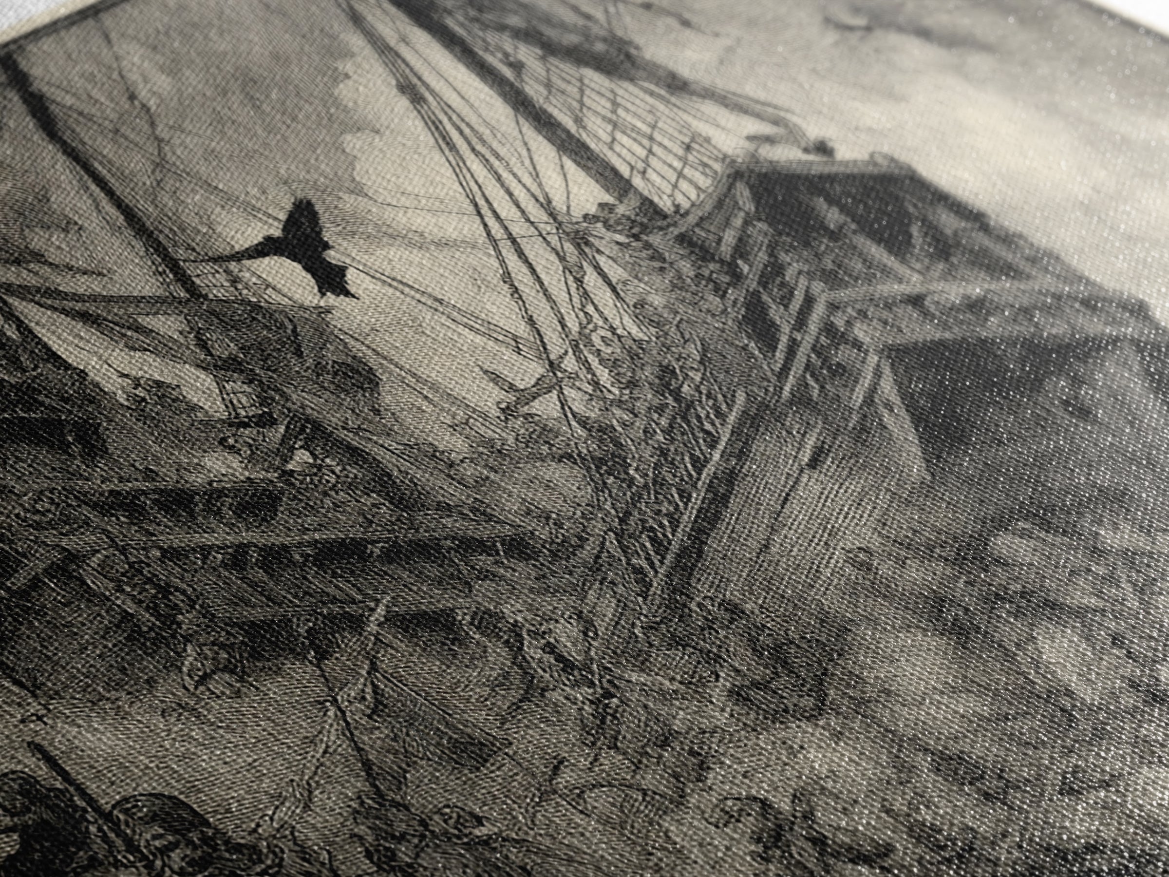 The Shipwreck Cove, Renaissance Engraving Art, Landscape Wall Art, Dark Halloween Decor, Canvas Print, Halloween Wall Art
