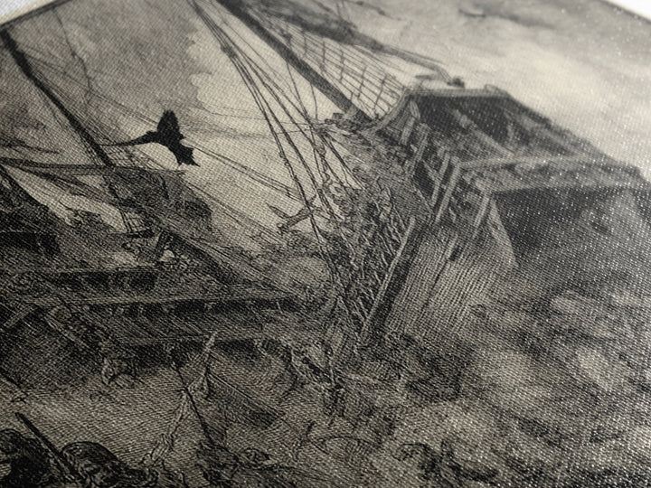 The Shipwreck Cove, Renaissance Engraving Art, Landscape Wall Art, Dark Halloween Decor, Canvas Print, Halloween Wall Art