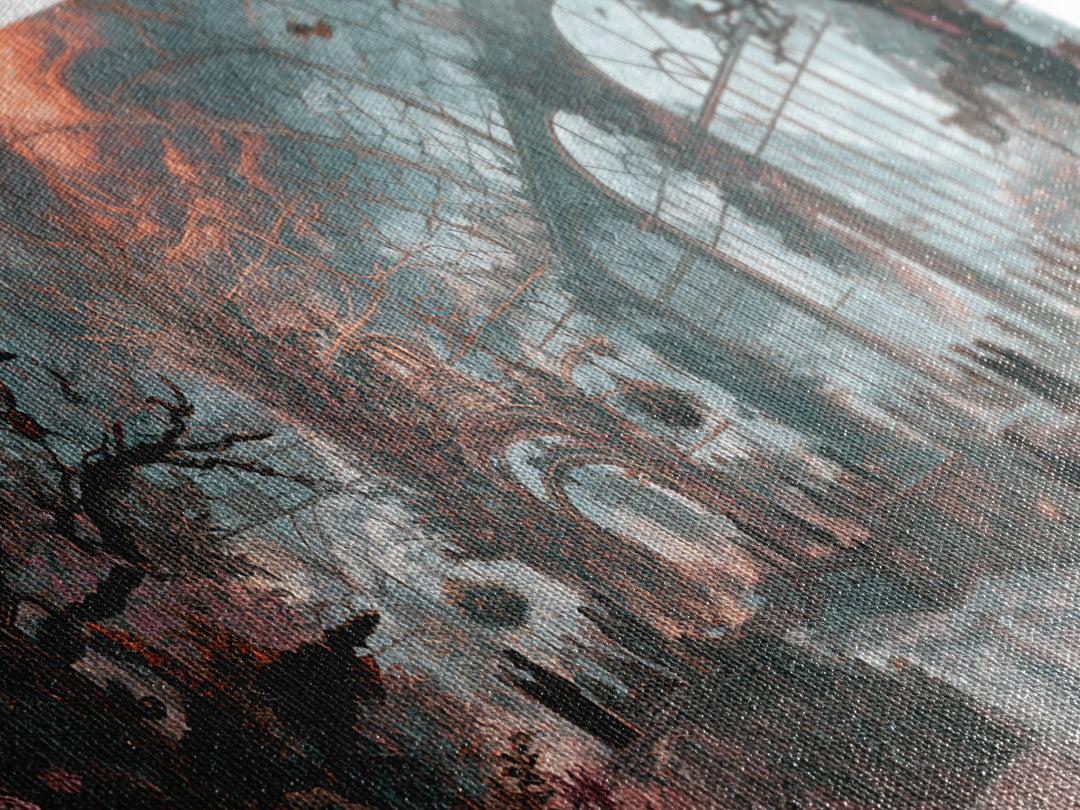 The Cemetery Greenhouse, Apocalyptic Romantic Art, Wide Panoramic Art, Macabre Wall Art, Canvas Print, Halloween Wall Art
