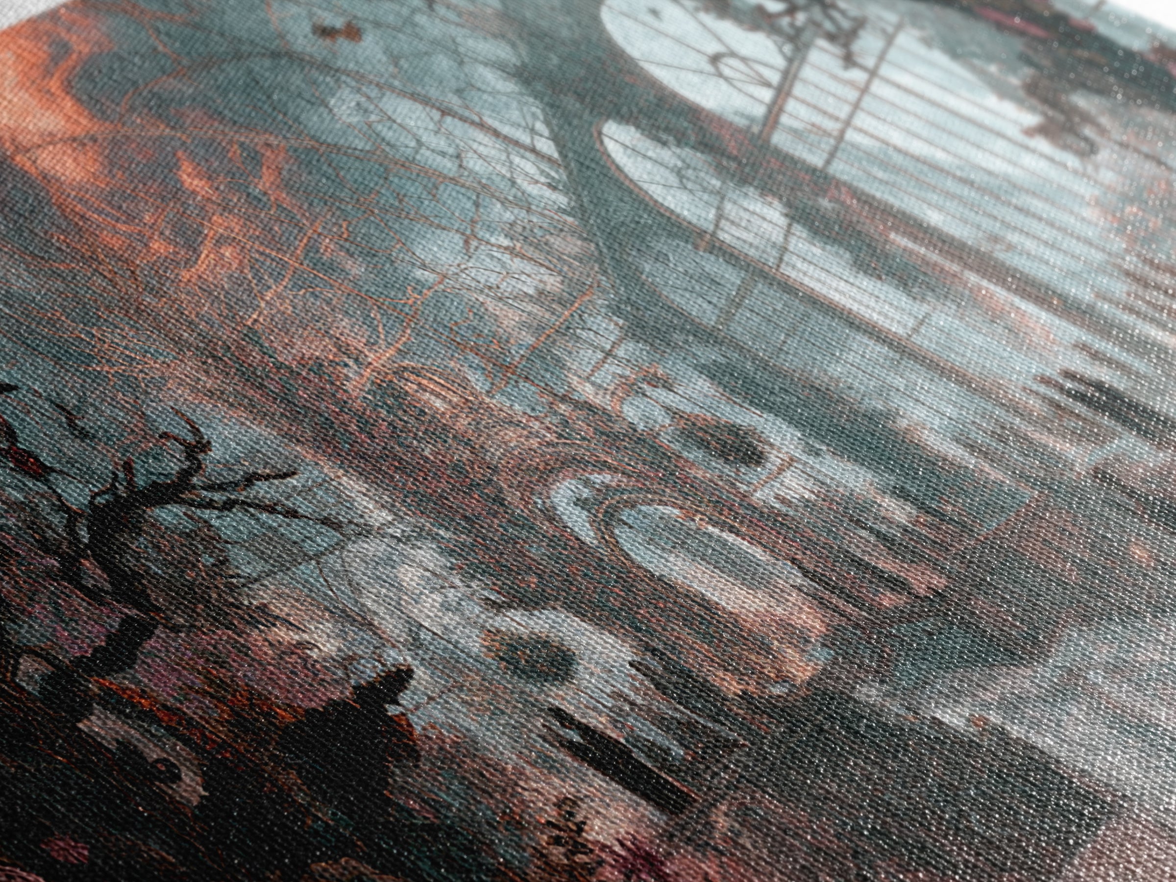 The Cemetery Greenhouse, Apocalyptic Romantic Art, Wide Panoramic Art, Macabre Wall Art, Canvas Print, Halloween Wall Art