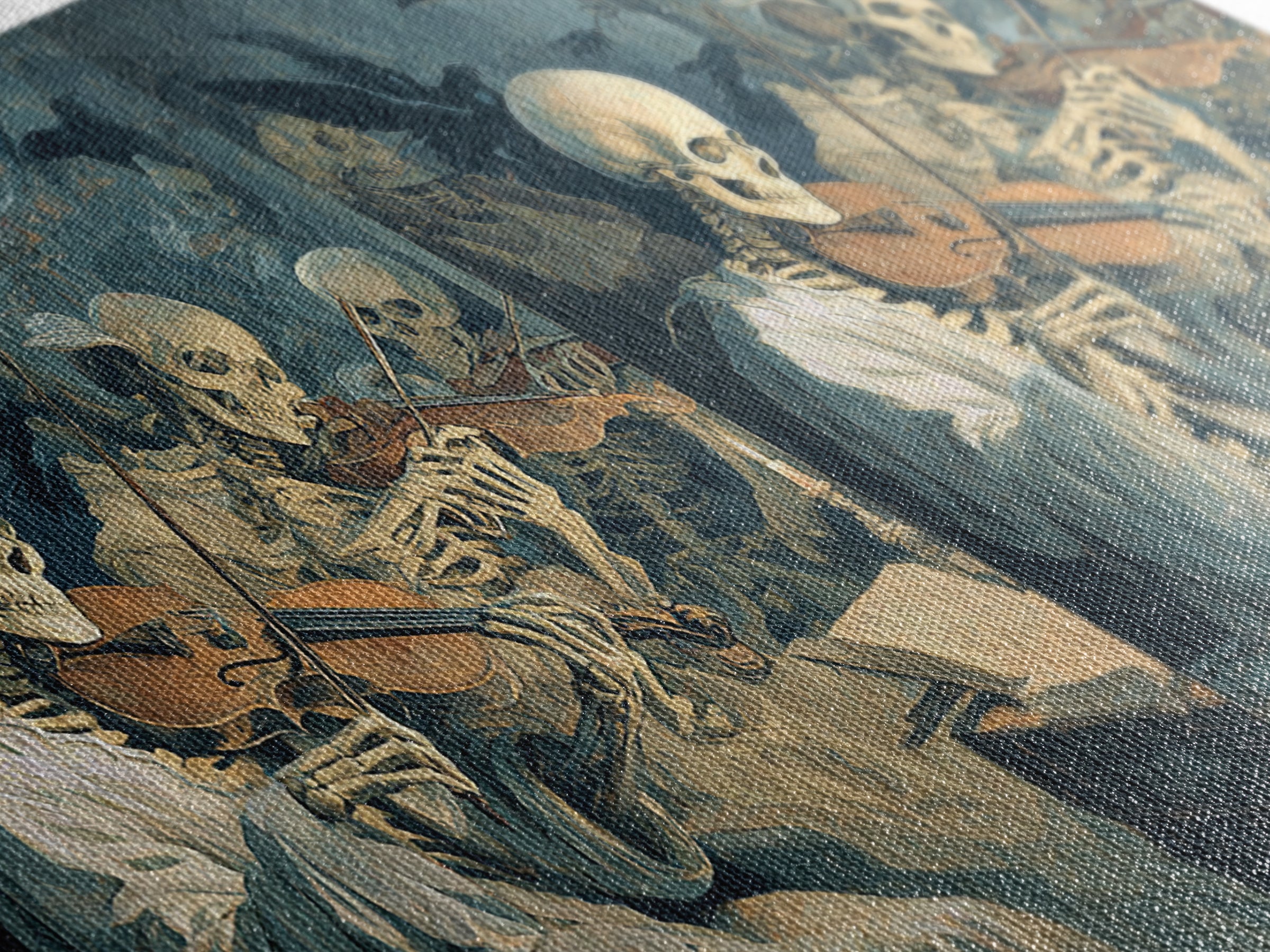 The Skeleton Orchestra, Gothic Nightmare Art, Wide Panoramic Art, Dark Fantasy Wall Art, Canvas Print, Halloween Wall Art