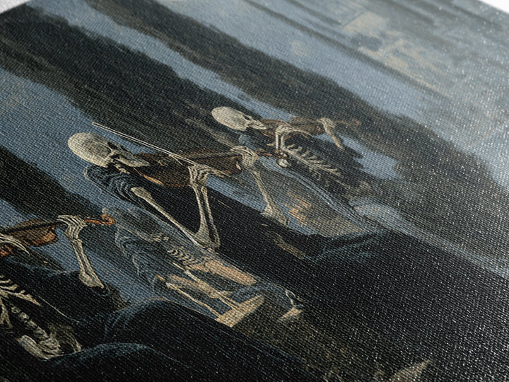 The Skeleton Orchestra, Symbolist Gothic Landscape, Wide Panoramic Art, Dark Halloween Decor, Canvas Print, Halloween Wall Art