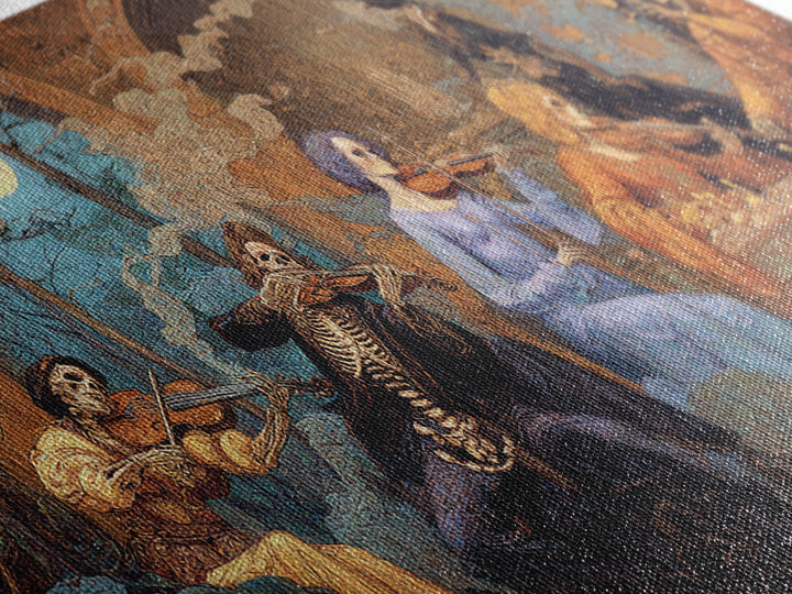 The Skeleton Orchestra, Ornate Symbolist Art, Wide Panoramic Art, Dark Fantasy Wall Art, Canvas Print, Halloween Wall Art