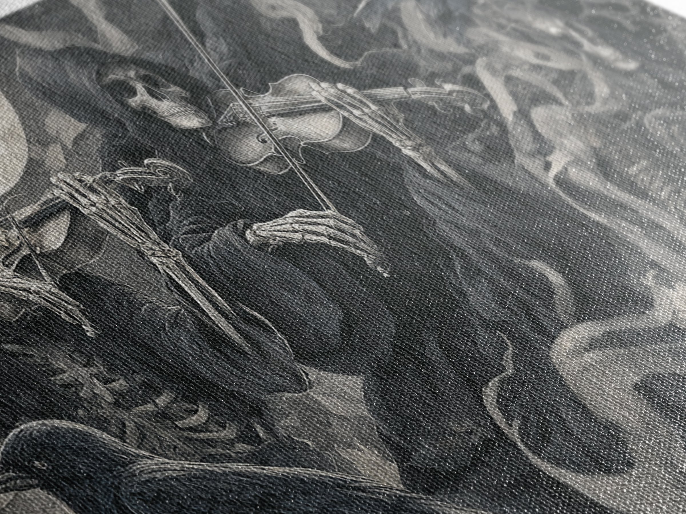 The Skeleton Orchestra, Biomechanical Horror Art, Wide Panoramic Art, Macabre Wall Art, Framed Canvas Print, Halloween Wall Art