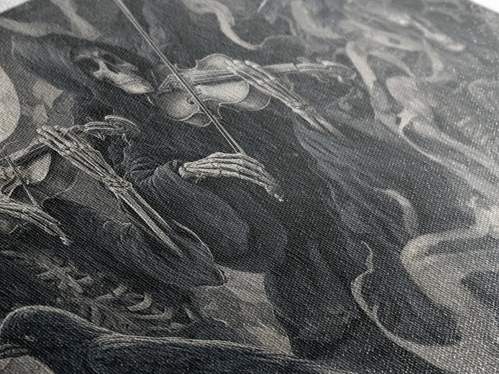 The Skeleton Orchestra, Biomechanical Horror Art, Wide Panoramic Art, Macabre Wall Art, Framed Canvas Print, Halloween Wall Art