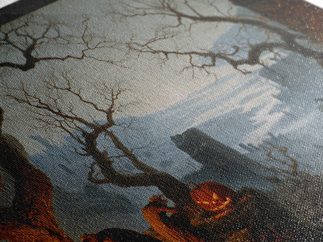 The Pumpkin-Carving Ritual, Romantic Gothic Landscape, Landscape Wall Art, Gothic Horror Wall Art, Framed Canvas Print